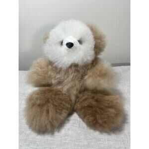 Genuine 100% Alpaca Fur Teddy Bear Plush 10”‎ White & Light Brown Made In Peru
